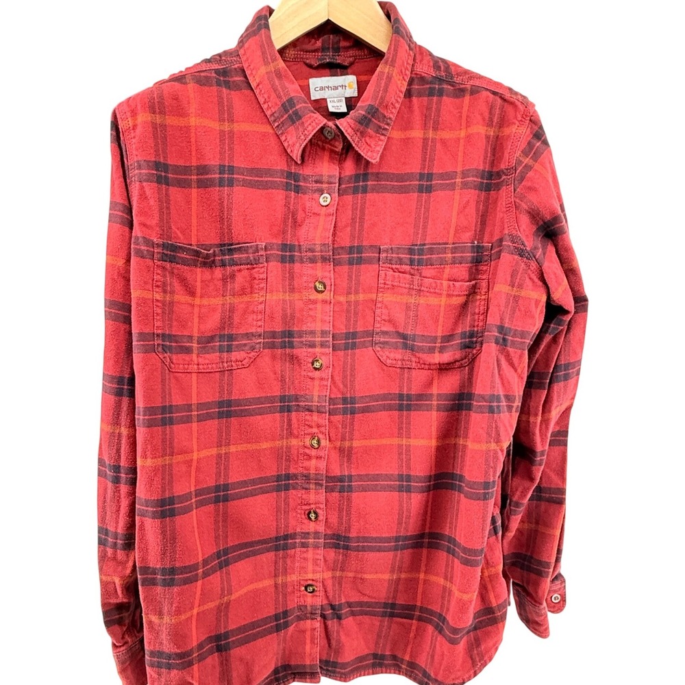 Carhartt Women's Red Plaid Flannel Shirt XXL 20 Button Up‎ Workwear
